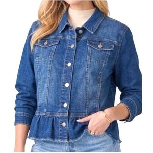 NWT! Ruby Rd. Women's Blue Ruffle Denim Jacket